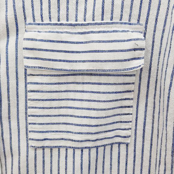 Blouse Size S Navy Linen Button-Up Stripe Preppy Coastal Classic Academia Cruise - Picture 6 of 16